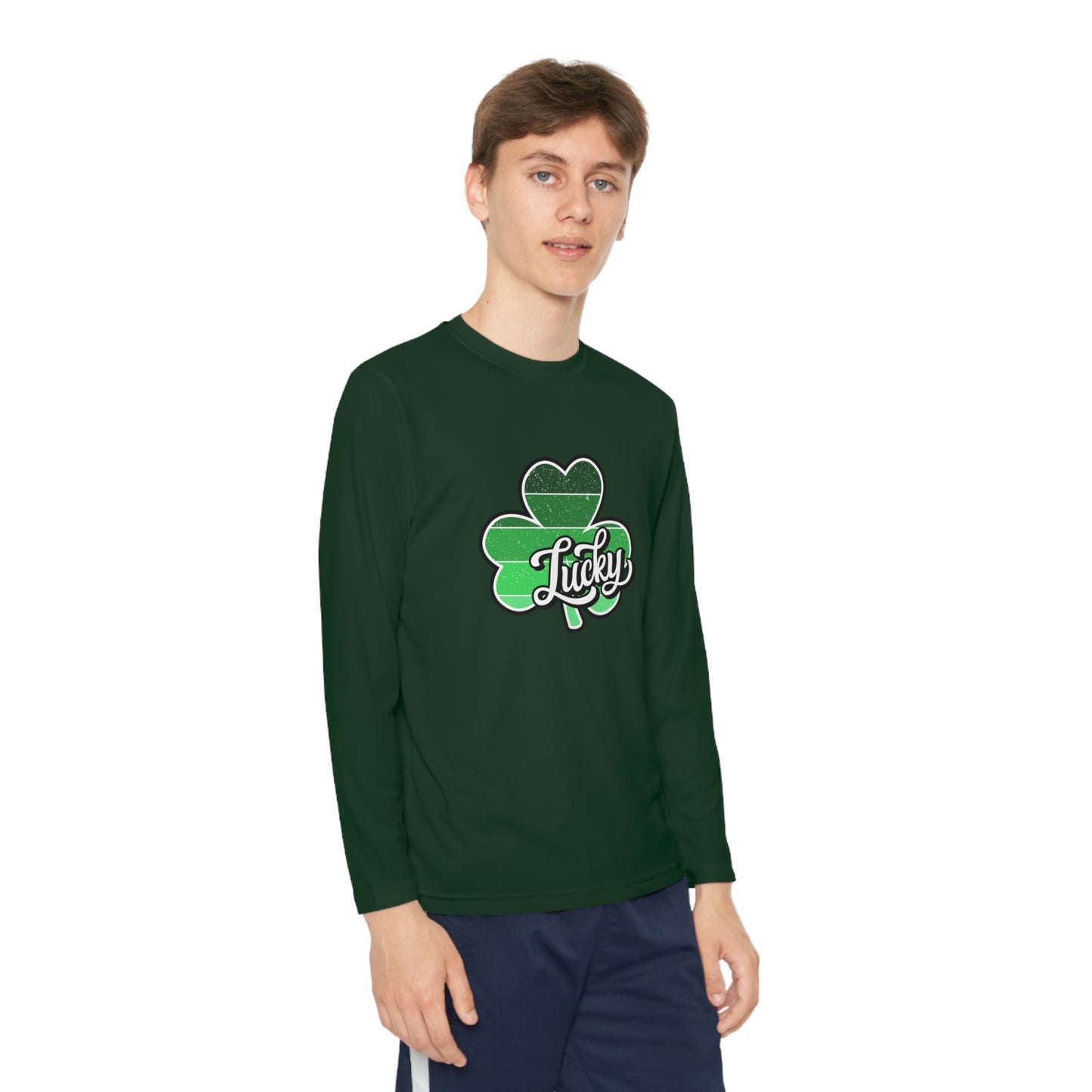St Patricks Day Lucky Shamrock Youth Long Sleeve Competitor Tee