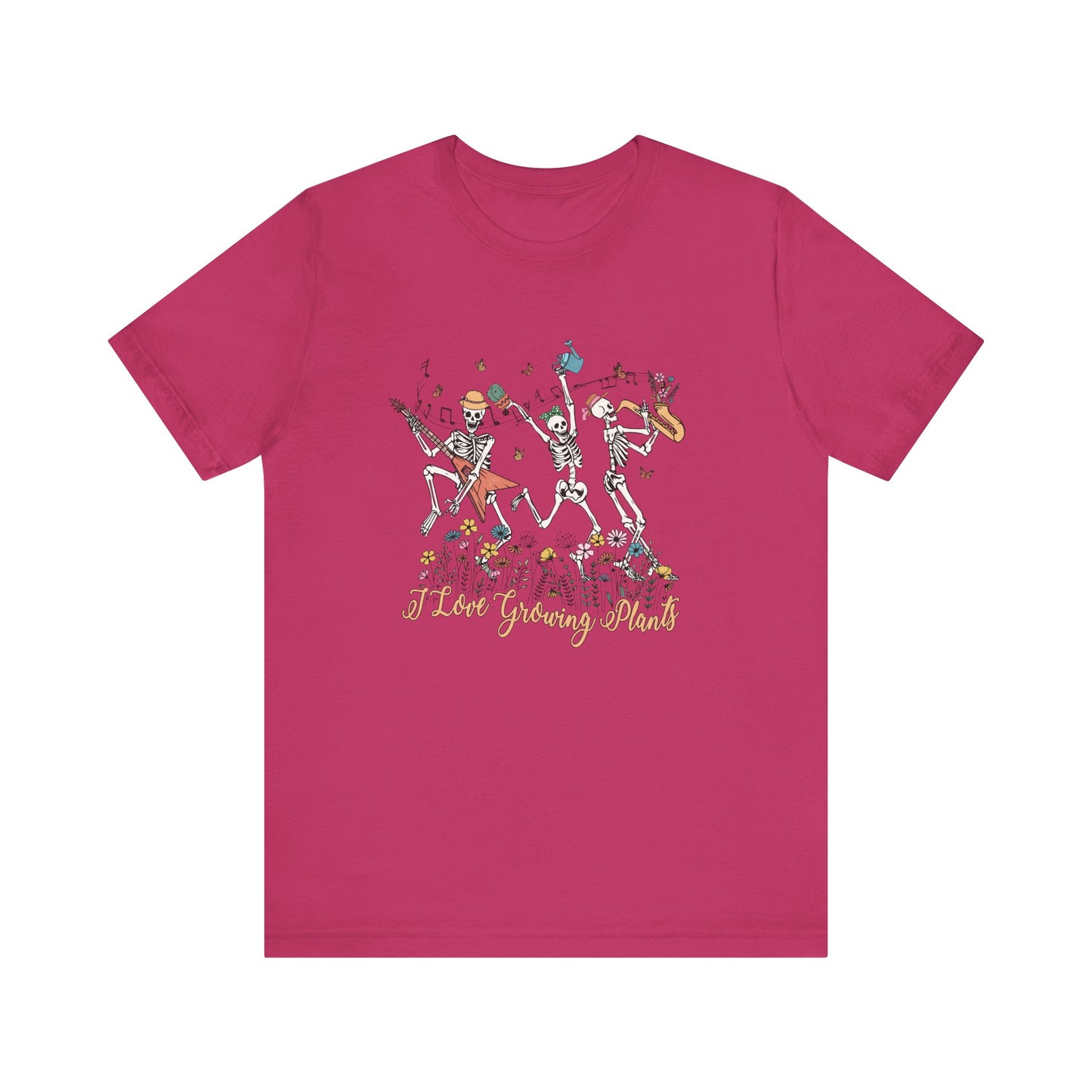 Plants, Happy Place, Skeleton, Springtime, Gardening, XS-3XL Unisex Jersey Short Sleeve Tee