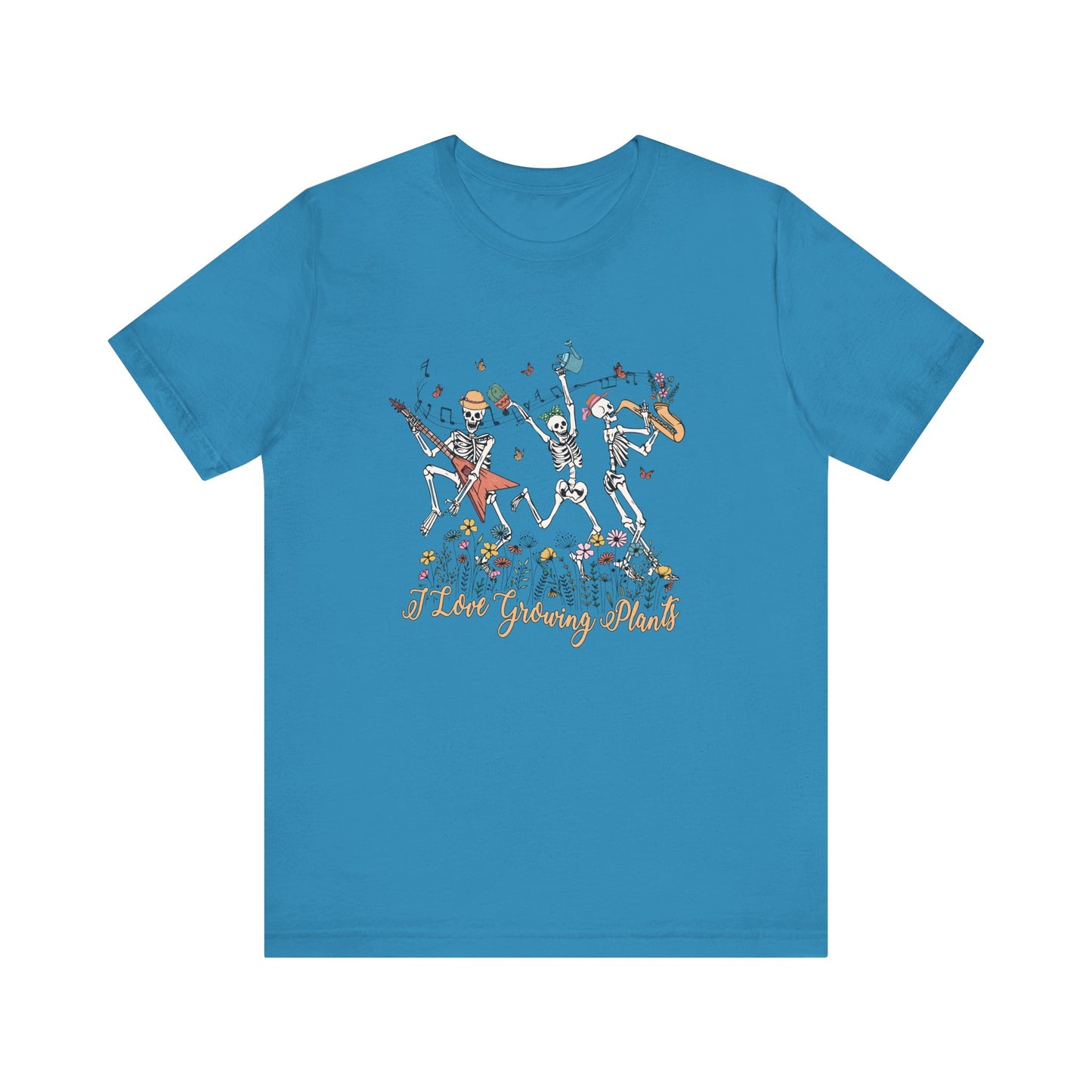 Plants, Happy Place, Skeleton, Springtime, Gardening, XS-3XL Unisex Jersey Short Sleeve Tee