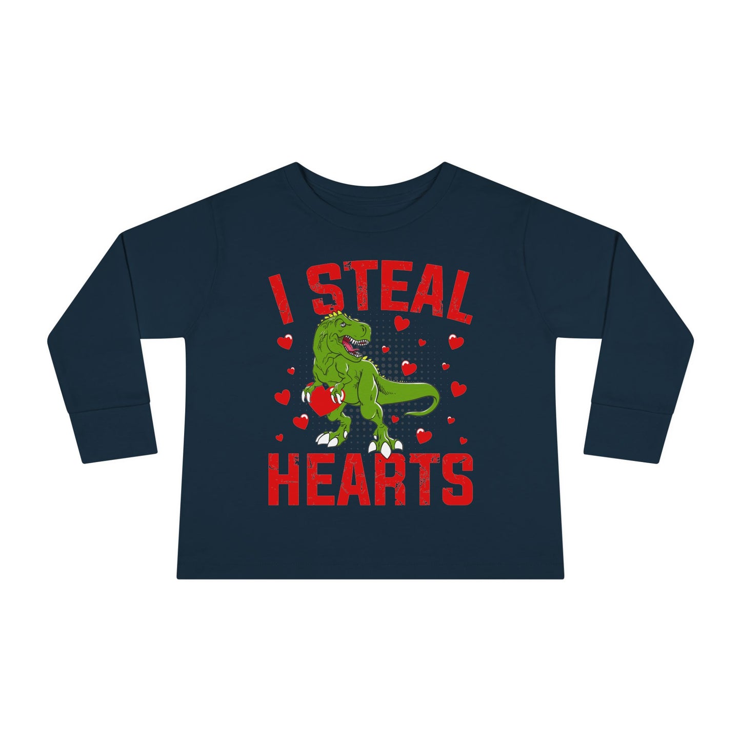 I Steal Hearts Dinosaur Tyranosaurus Valentines Toddler Long Sleeve Tee