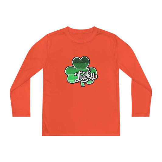 St Patricks Day Lucky Shamrock Youth Long Sleeve Competitor Tee