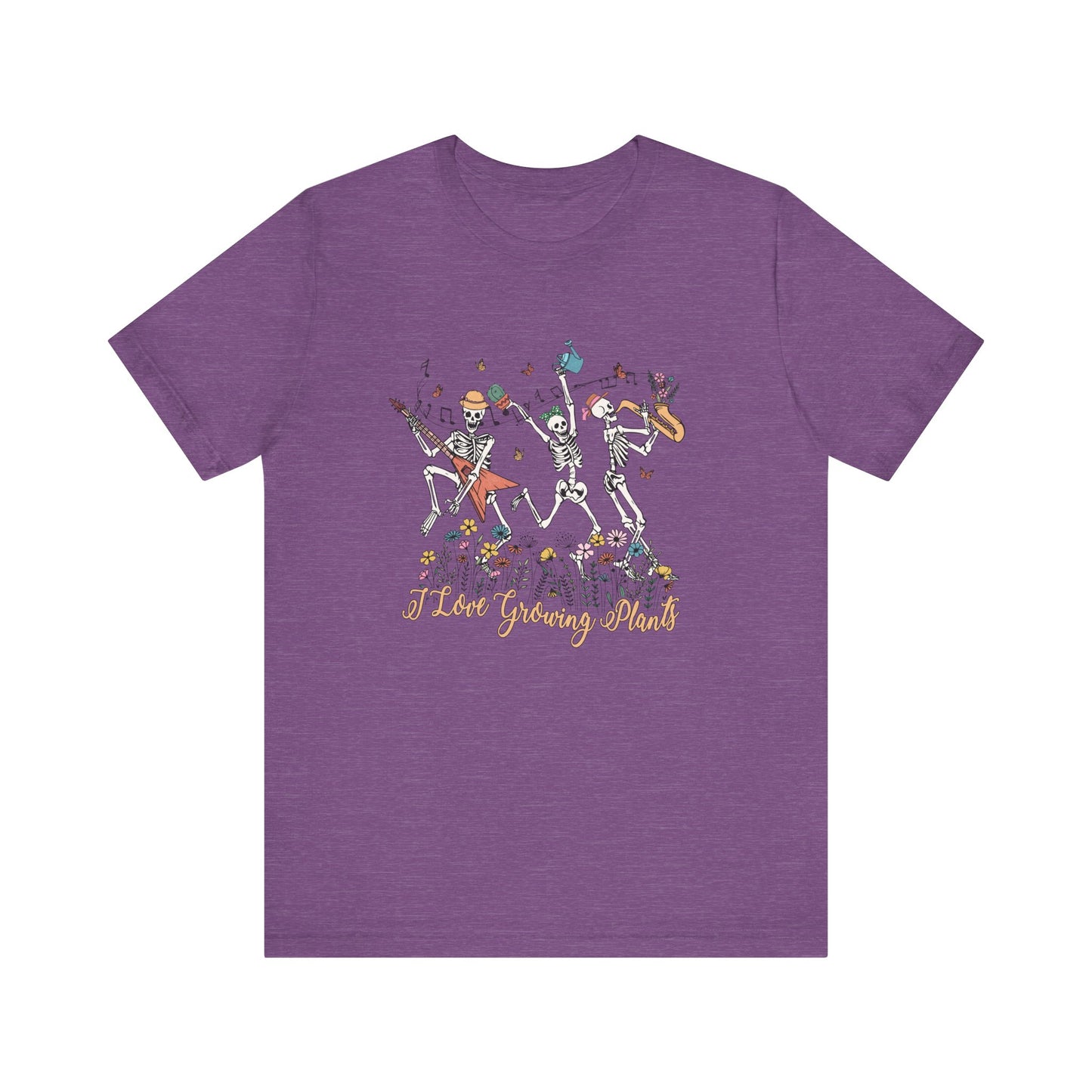 Plants, Happy Place, Skeleton, Springtime, Gardening, XS-3XL Unisex Jersey Short Sleeve Tee