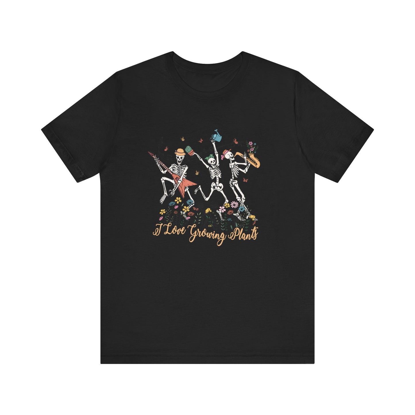 Plants, Happy Place, Skeleton, Springtime, Gardening, XS-3XL Unisex Jersey Short Sleeve Tee