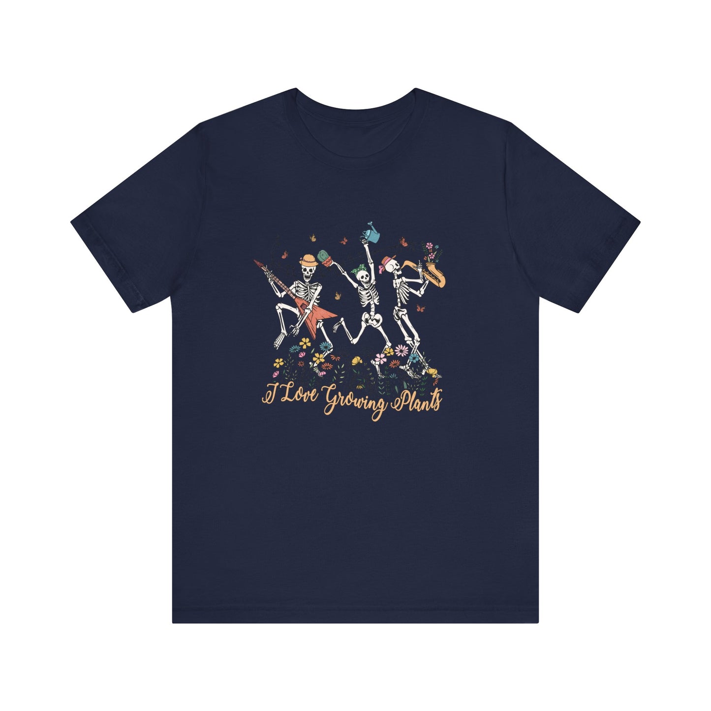 Plants, Happy Place, Skeleton, Springtime, Gardening, XS-3XL Unisex Jersey Short Sleeve Tee