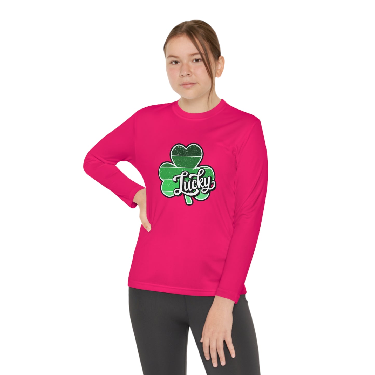 St Patricks Day Lucky Shamrock Youth Long Sleeve Competitor Tee